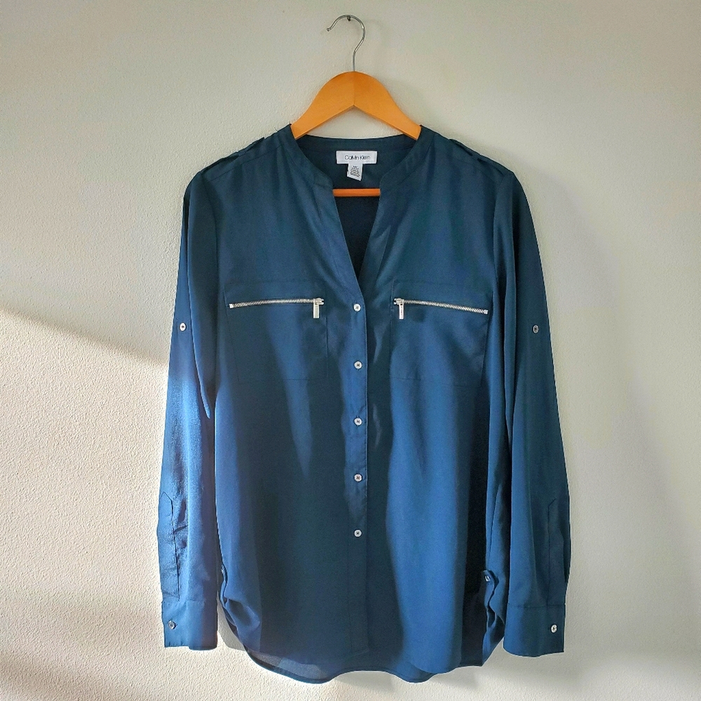 Calvin Klein Button Down Military Blouse